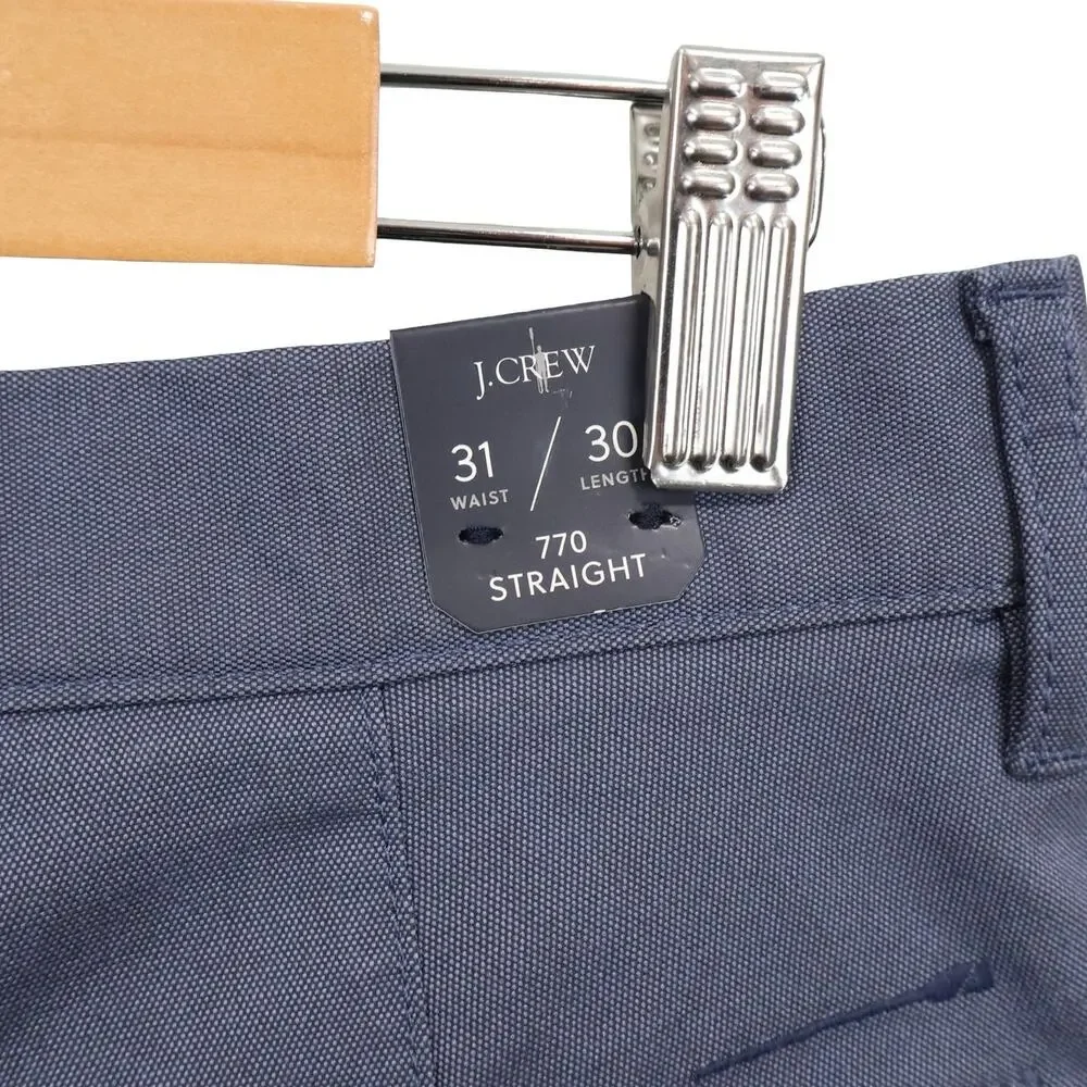 NWT J.Crew Men's 770 Straight-Fit Tech Oxford Pant Navy Oxford Blue Size 31x30
